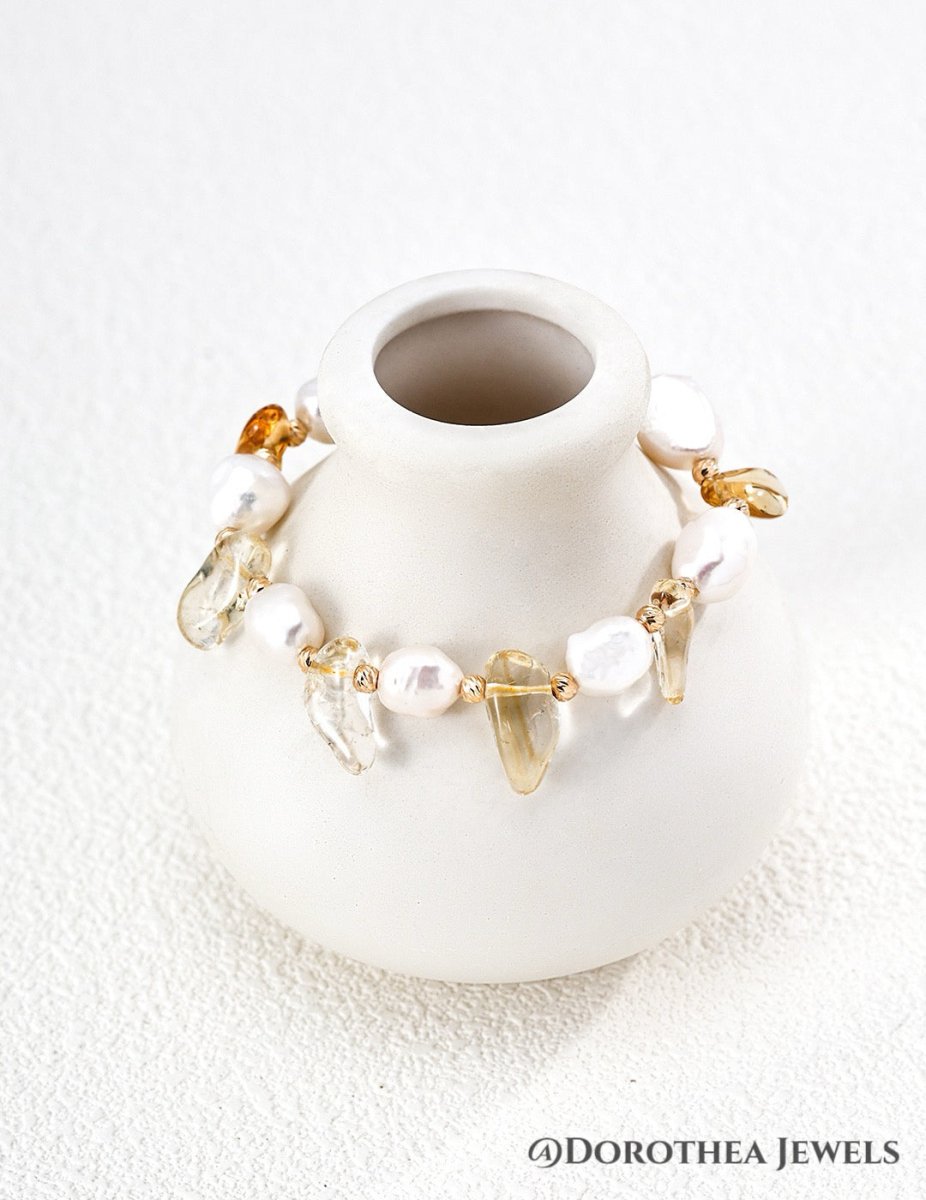 Natural Pearl & Crystal Bracelet - DOROTHEA JEWELS
