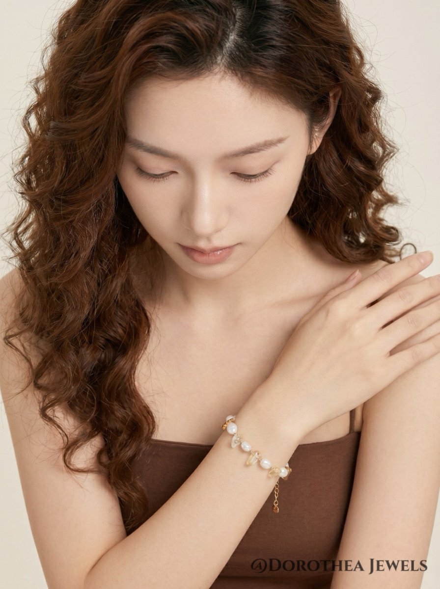 Natural Pearl & Crystal Bracelet - DOROTHEA JEWELS