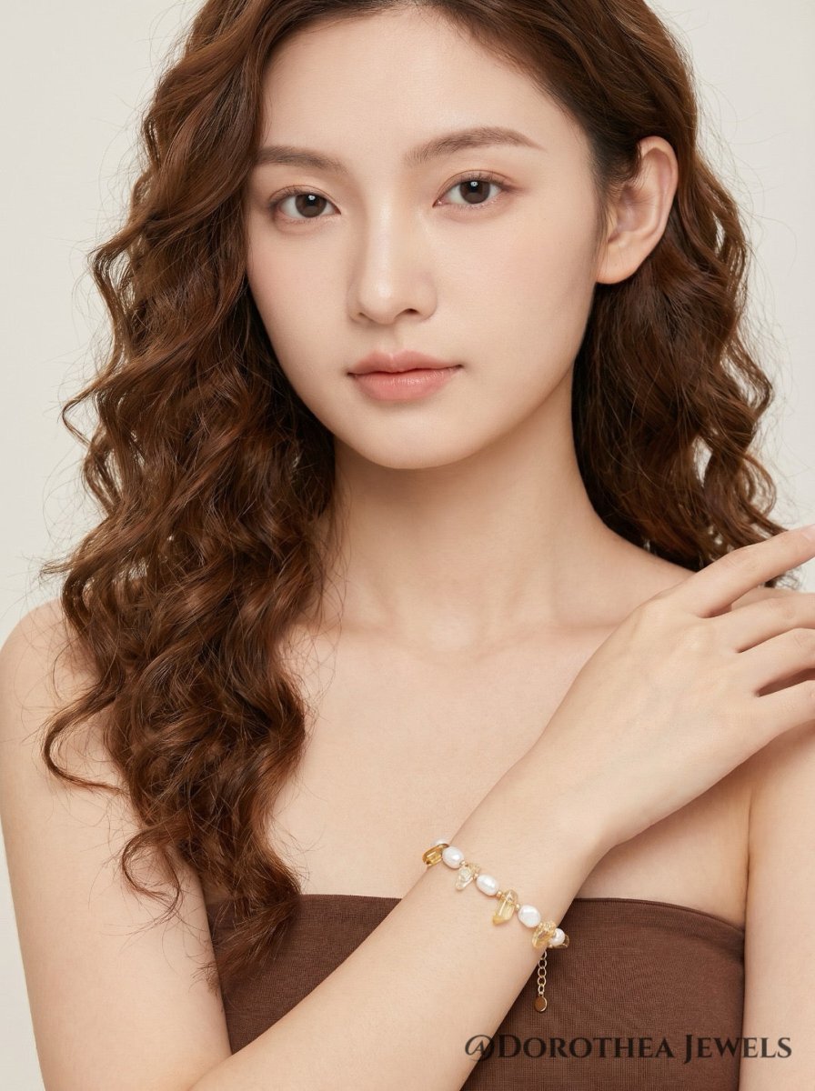 Natural Pearl & Crystal Bracelet - DOROTHEA JEWELS