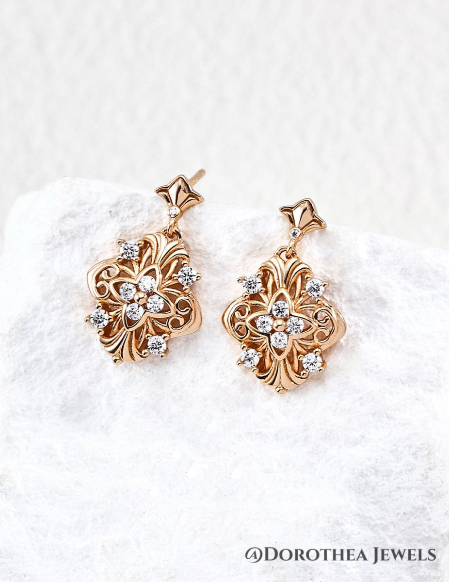 「Four - Leaf Royal」 - Cubic Zirconia Earrings - DOROTHEA JEWELS