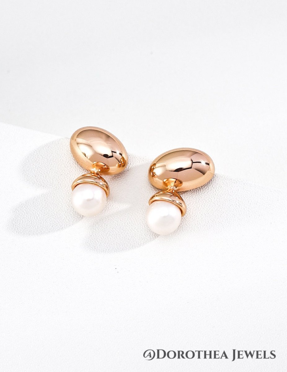 [Golden Dew] - Pearl Stud Earrings - DOROTHEA JEWELS