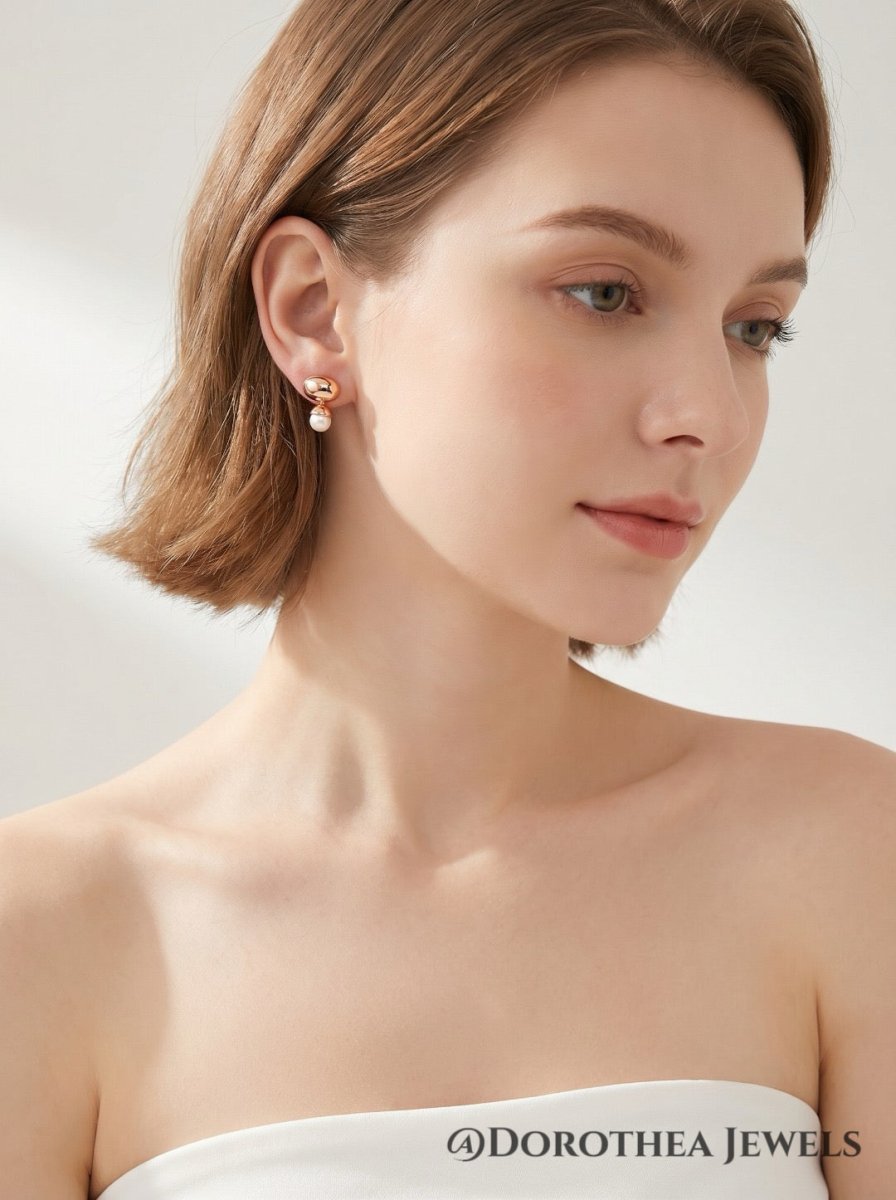 [Golden Dew] - Pearl Stud Earrings - DOROTHEA JEWELS