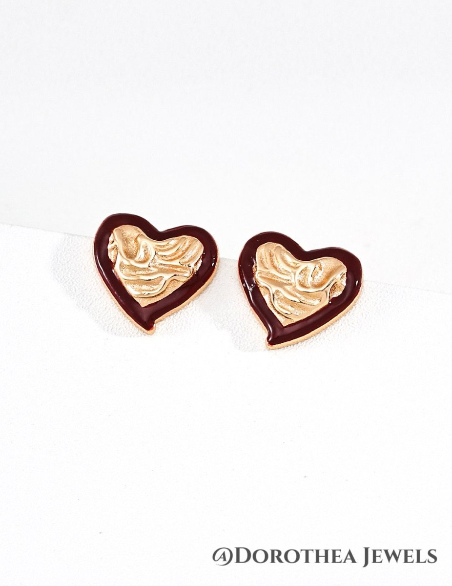 [Heart Bliss] - Enamel Stud Earrings - DOROTHEA JEWELS