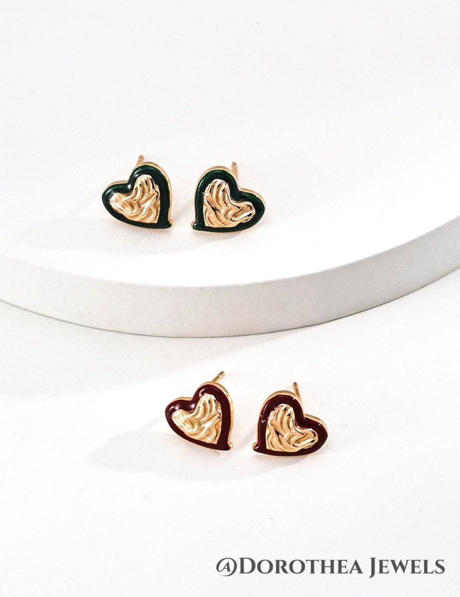 [Heart Bliss] - Enamel Stud Earrings - DOROTHEA JEWELS