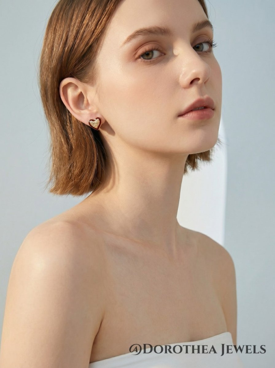 [Heart Bliss] - Enamel Stud Earrings - DOROTHEA JEWELS