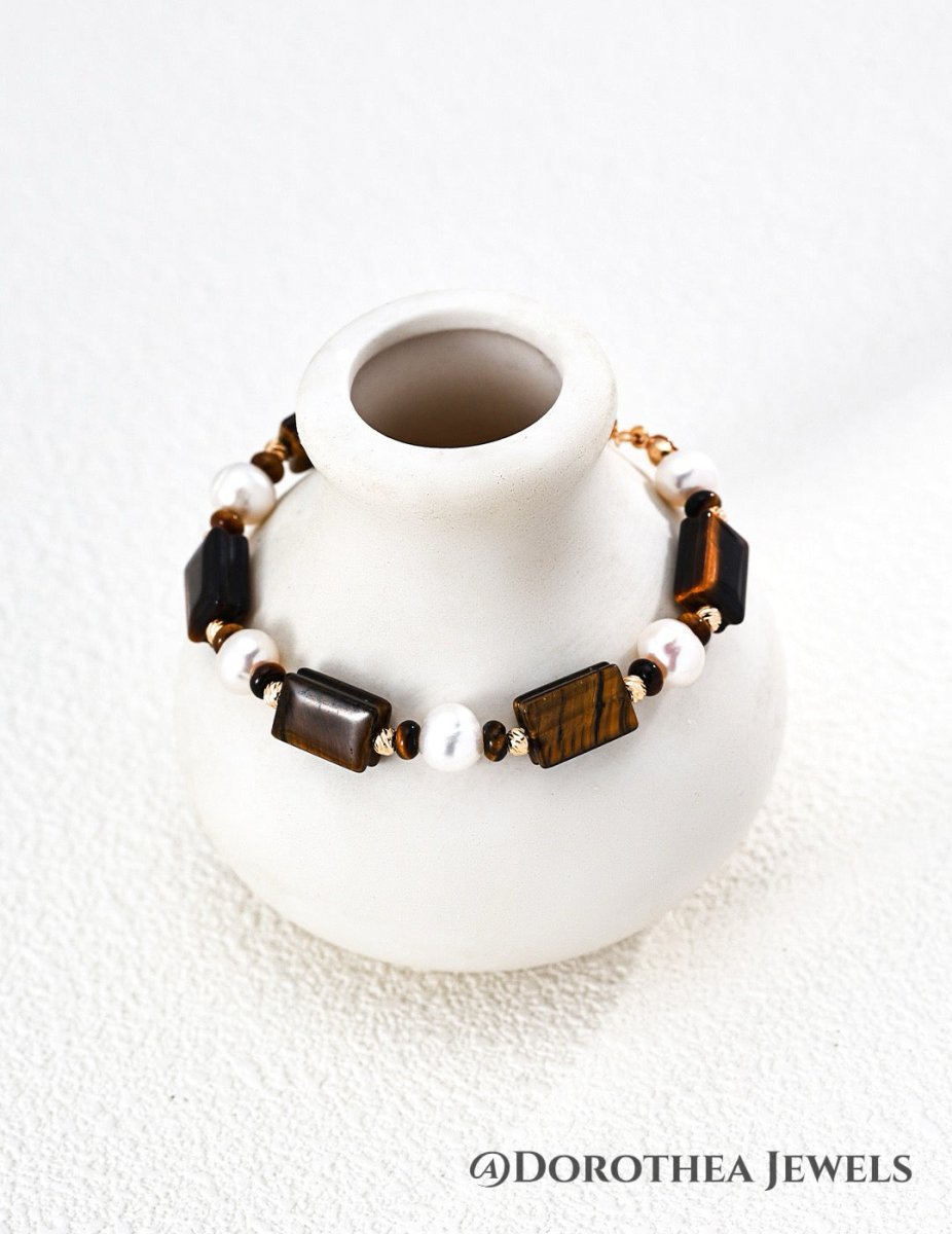[Caramel Old Money] - Gem & Pearl Bracelet - DOROTHEA JEWELS
