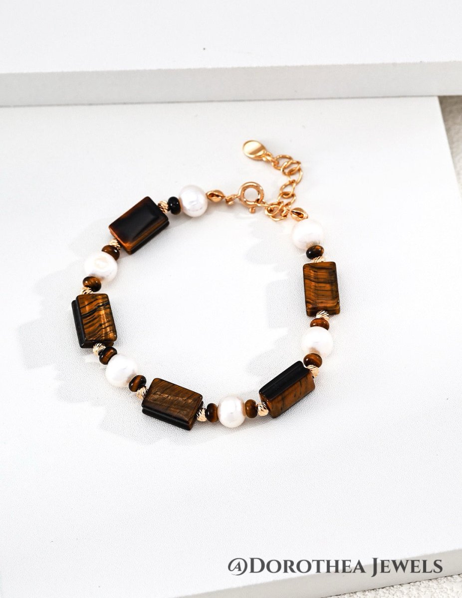 [Caramel Old Money] - Gem & Pearl Bracelet - DOROTHEA JEWELS