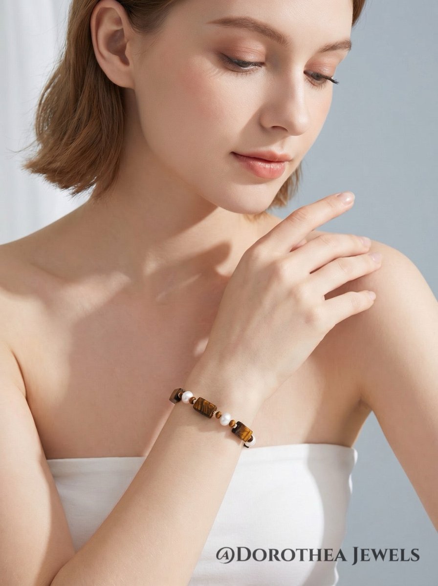 [Caramel Old Money] - Gem & Pearl Bracelet - DOROTHEA JEWELS