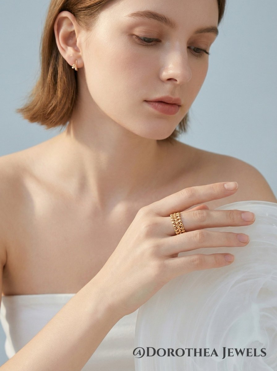 Double Layer Beaded Open Ring - DOROTHEA JEWELS