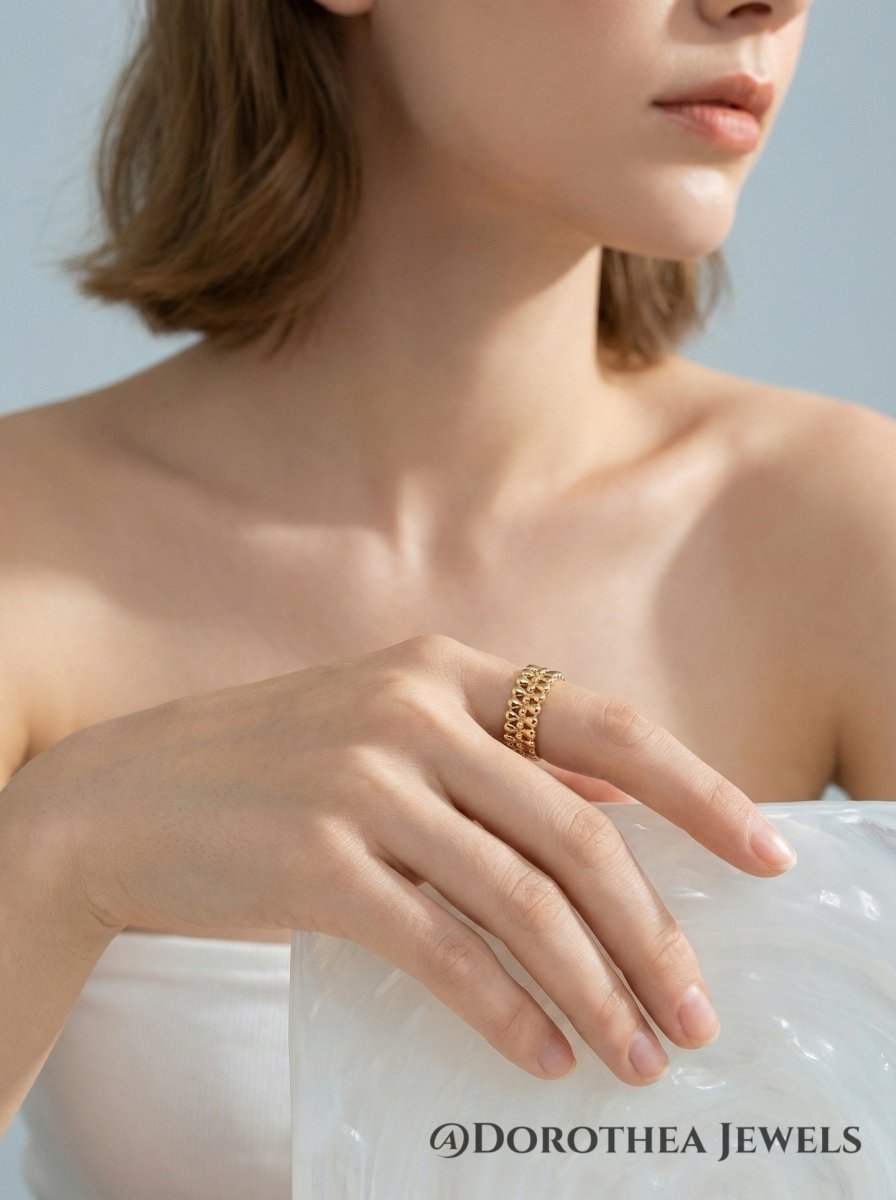 Double Layer Beaded Open Ring - DOROTHEA JEWELS