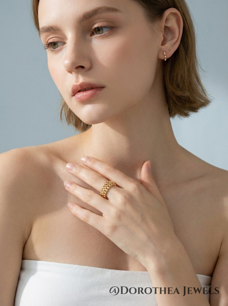 Double Layer Beaded Open Ring - DOROTHEA JEWELS