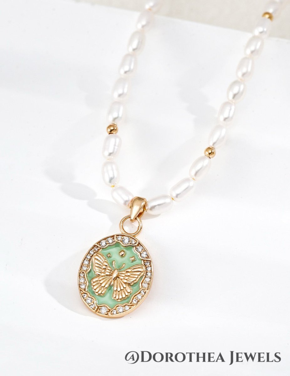 Meet Lucky Butterfly Pearl & Zircon Necklace - DOROTHEA JEWELS