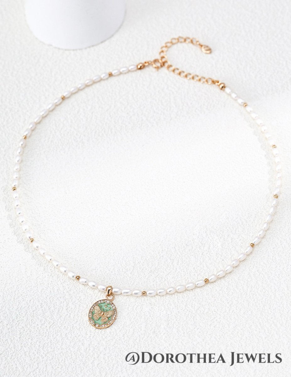 Meet Lucky Butterfly Pearl & Zircon Necklace - DOROTHEA JEWELS