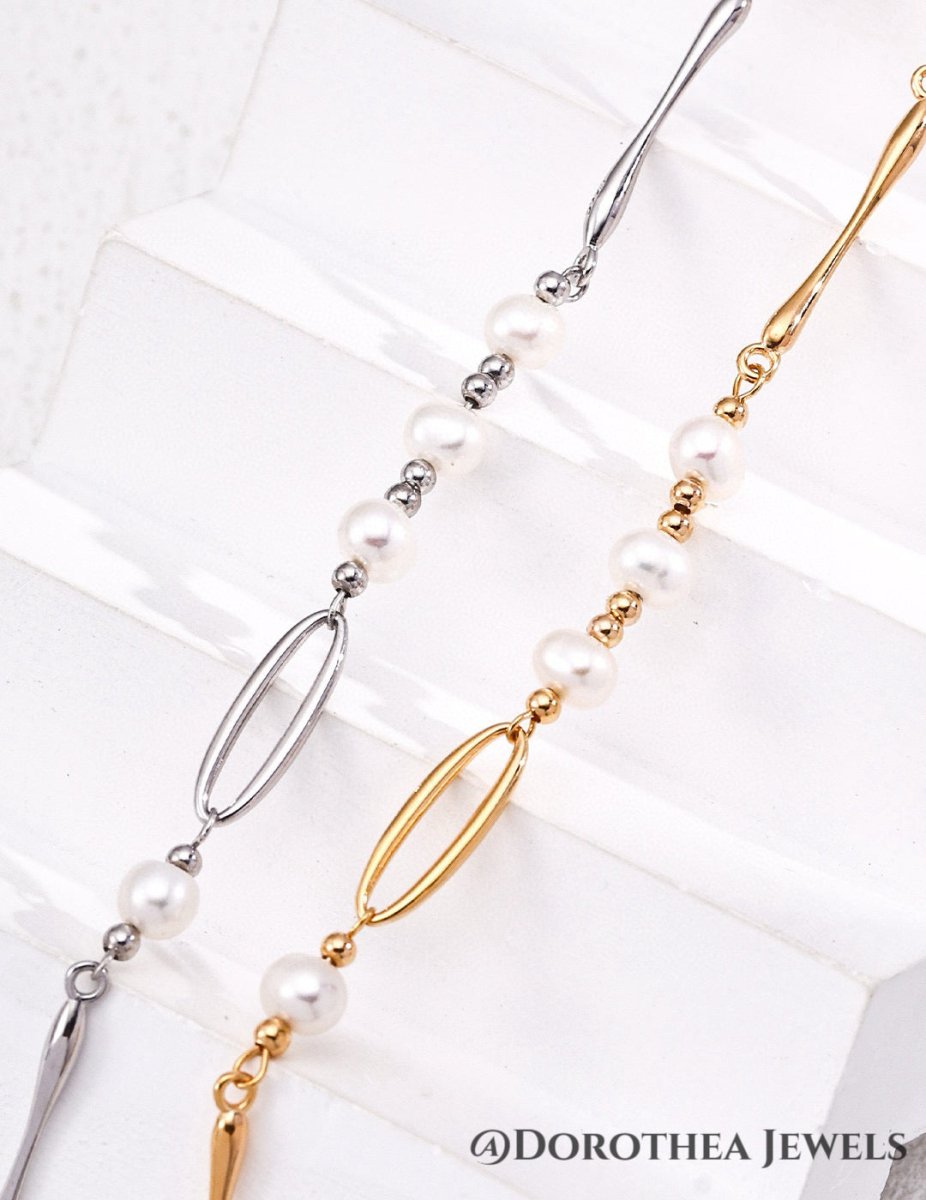 Delicate Pearl & Open Oval Link Choker - DOROTHEA JEWELS