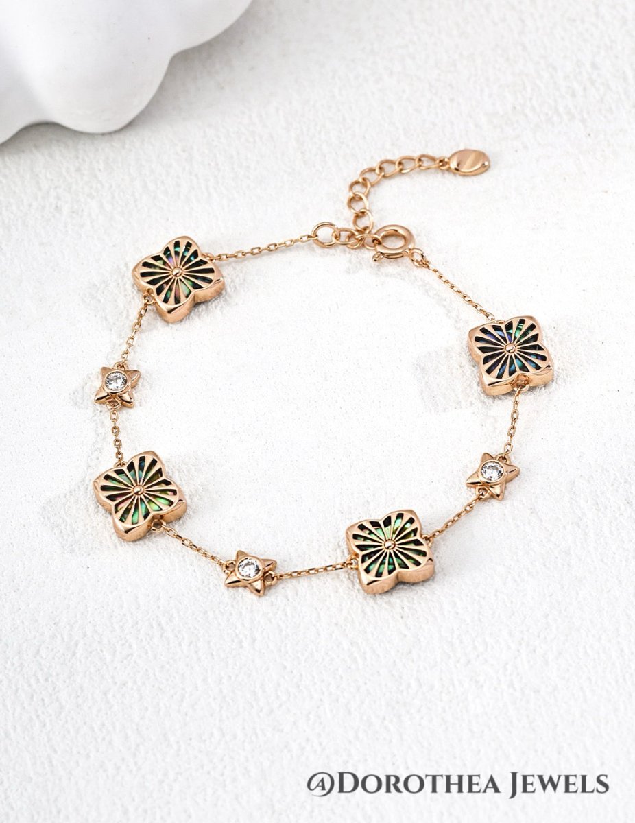 Vintage Floral Clover & Star Station Bracelet - DOROTHEA JEWELS