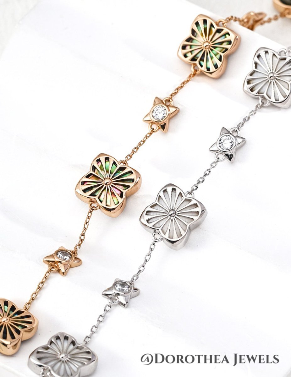 Vintage Floral Clover & Star Station Bracelet - DOROTHEA JEWELS