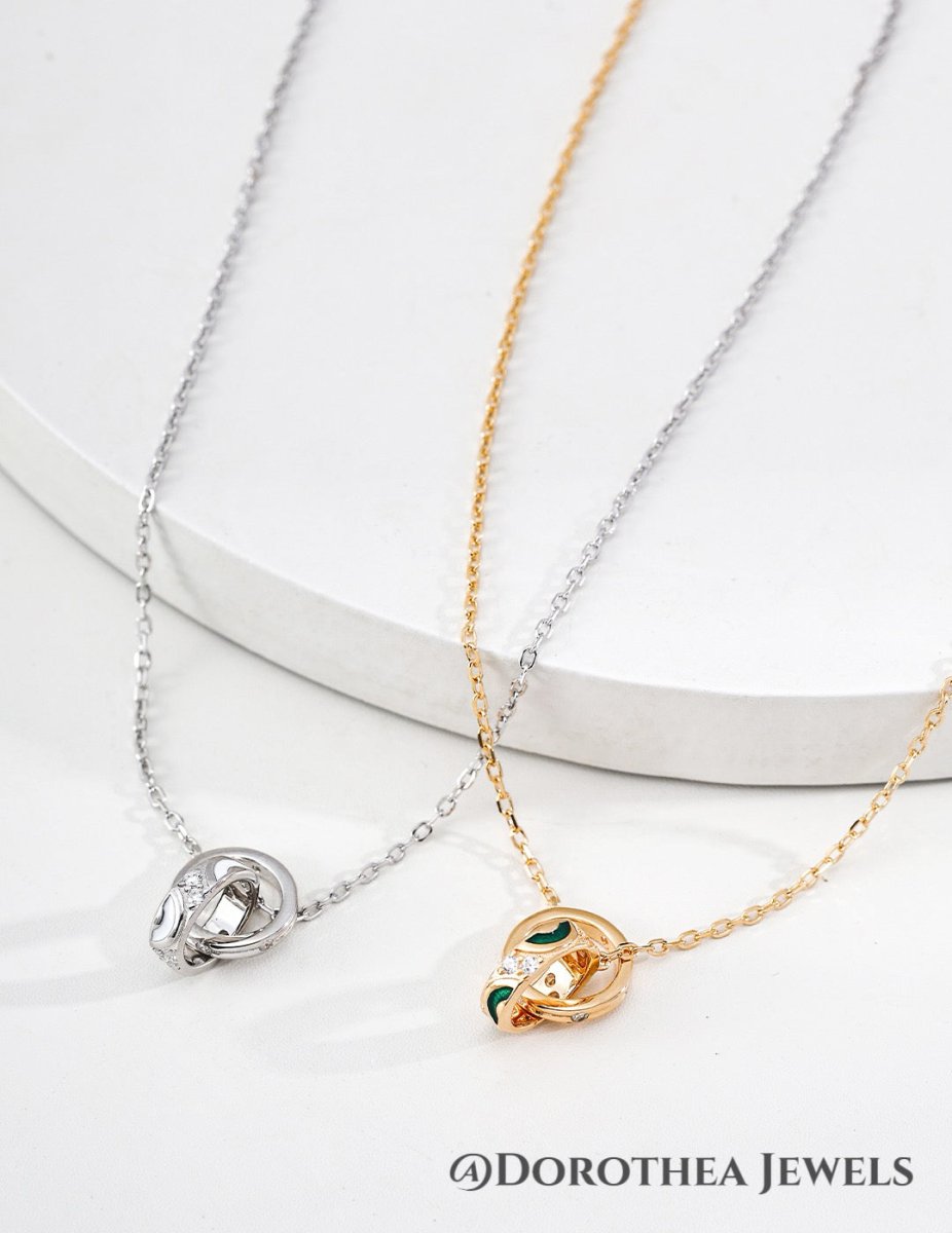 Vibrant Enamel Double Hoop S925 Silver Necklace - DOROTHEA JEWELS
