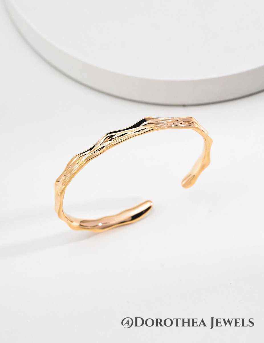 Minimalist Textured Wave Open Cuff Bangle - DOROTHEA JEWELS