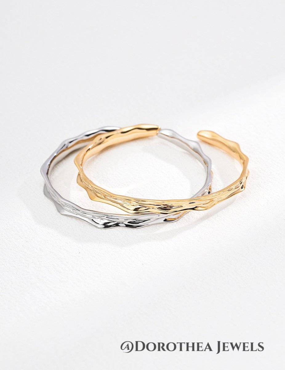 Minimalist Textured Wave Open Cuff Bangle - DOROTHEA JEWELS