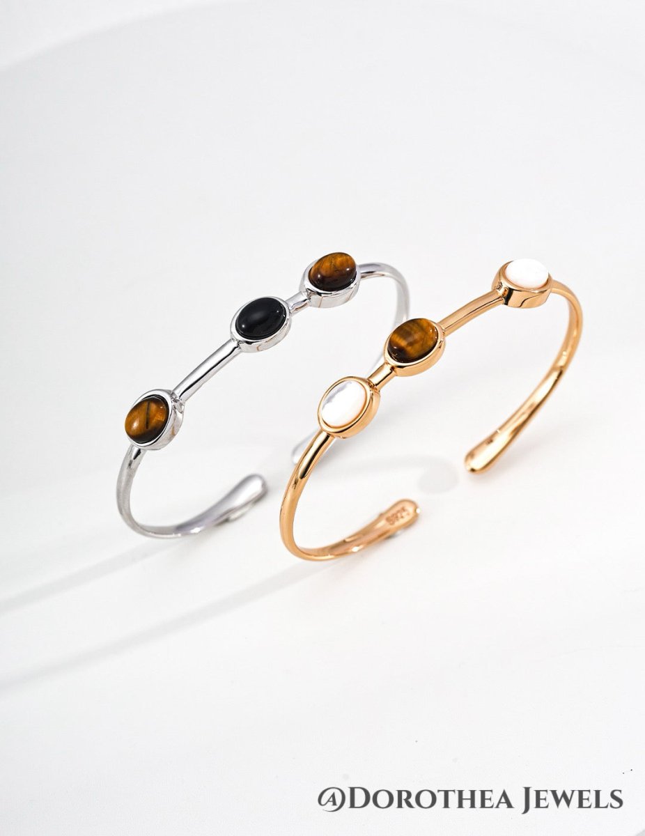 Duo - Tone Natural Stone Stackable Bangle - DOROTHEA JEWELS