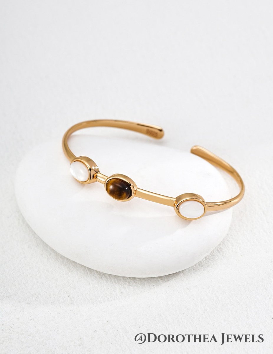 Duo - Tone Natural Stone Stackable Bangle - DOROTHEA JEWELS