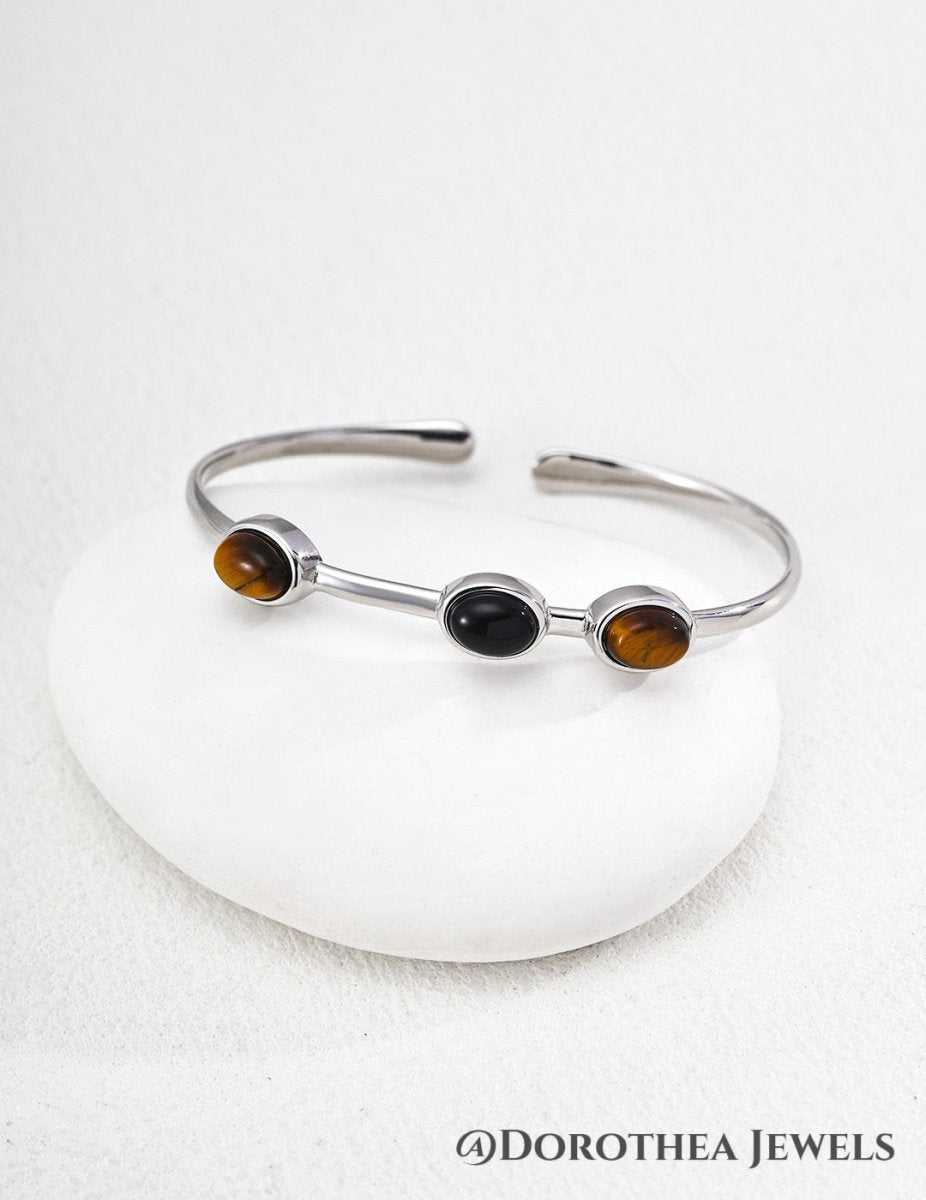 Duo - Tone Natural Stone Stackable Bangle - DOROTHEA JEWELS