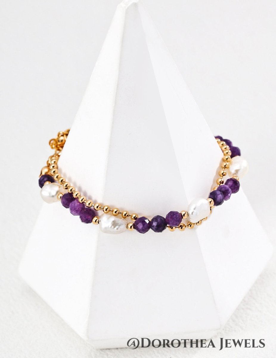 Twilight Bloom Amethyst & Pearl Layered Bracelet - DOROTHEA JEWELS