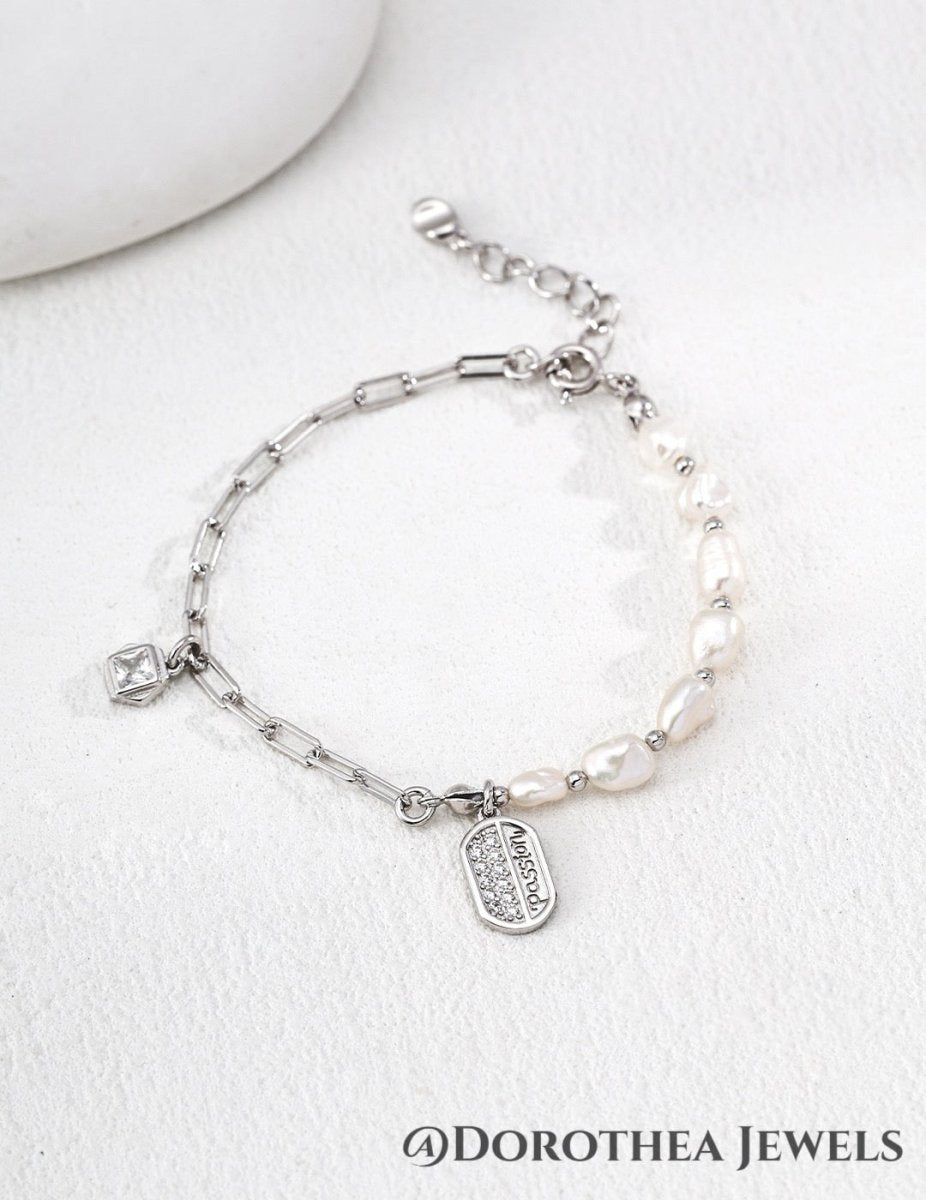 Passion Tag: Baroque Pearl & Silver Chain Bracelet - DOROTHEA JEWELS