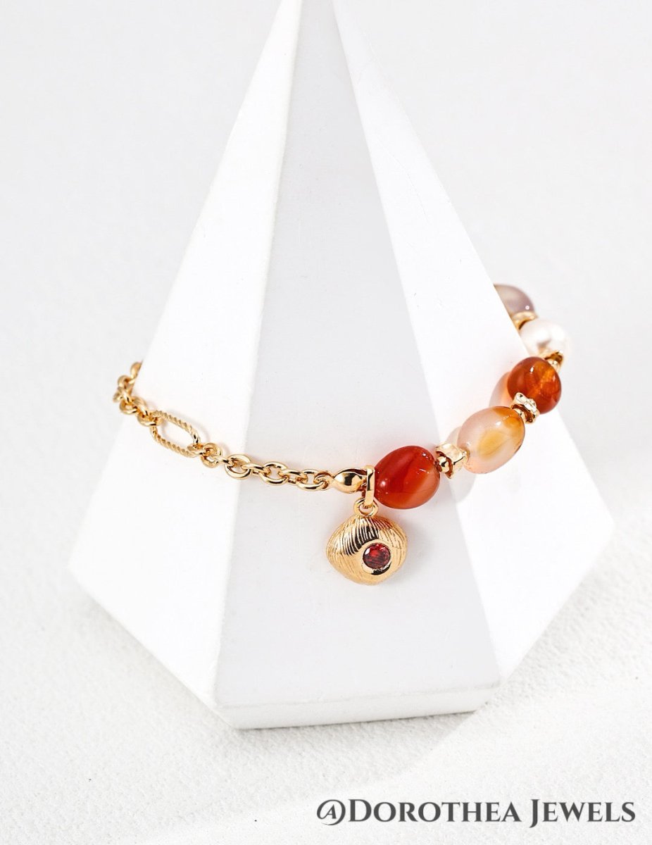 New Chinese Carnelian & Pearl Bracelet - DOROTHEA JEWELS