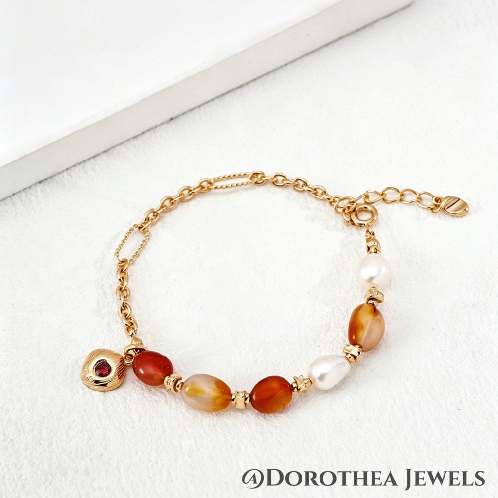 New Chinese Carnelian & Pearl Bracelet - DOROTHEA JEWELS