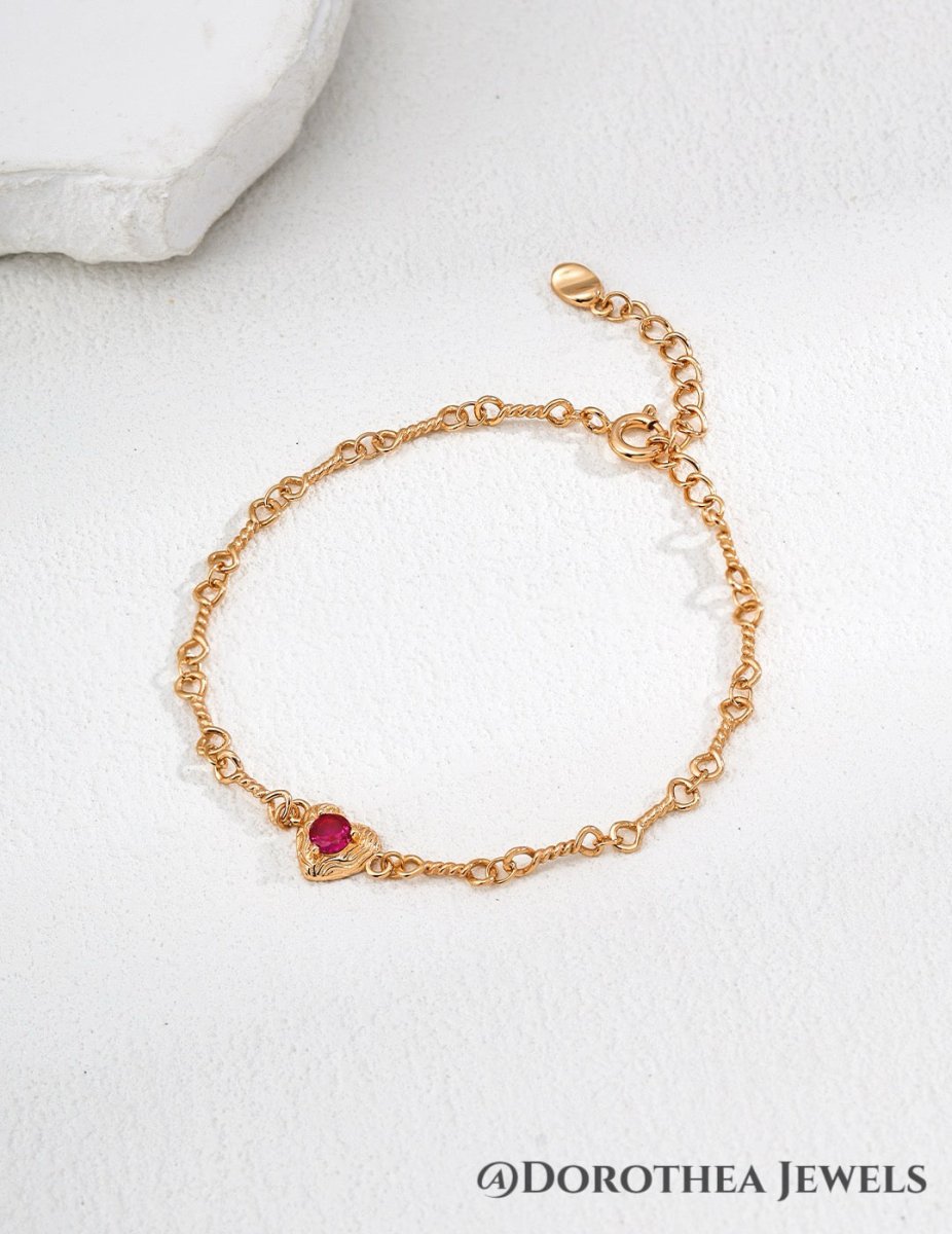 Twisted Chain Red Zircon Heart Necklace - DOROTHEA JEWELS
