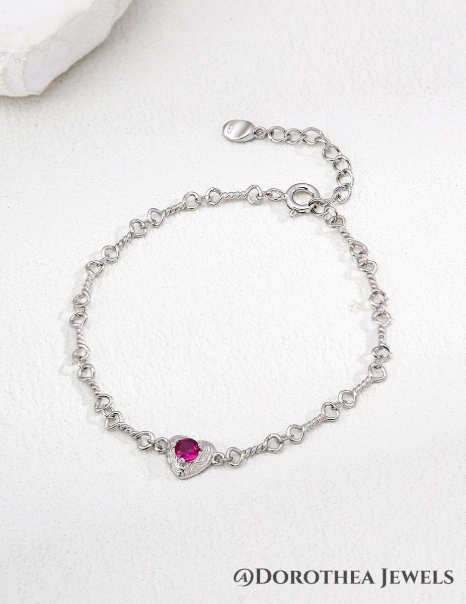 Twisted Chain Red Zircon Heart Necklace - DOROTHEA JEWELS