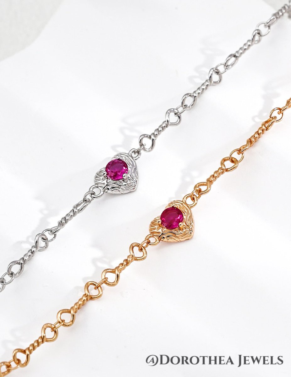 Twisted Chain Red Zircon Heart Necklace - DOROTHEA JEWELS