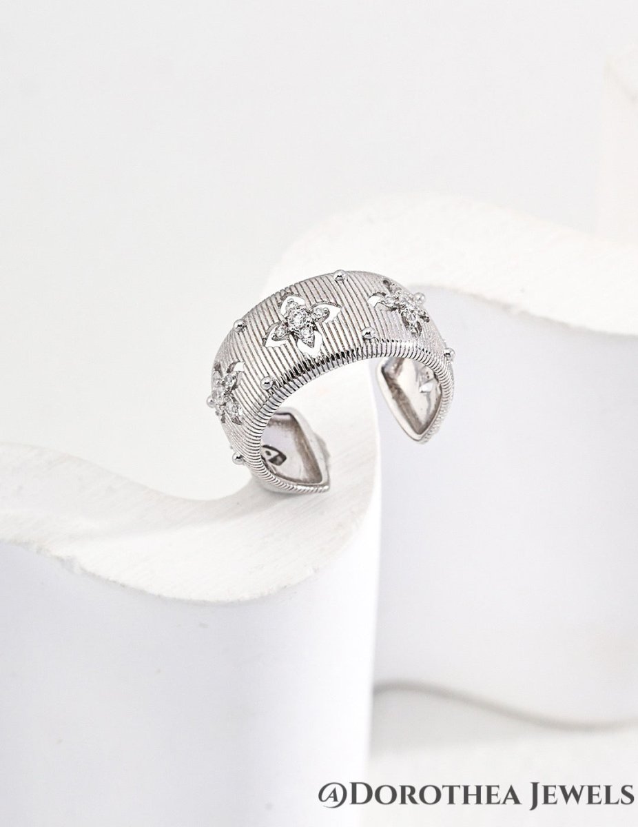 Vintage Starburst Textured Open Ring - DOROTHEA JEWELS