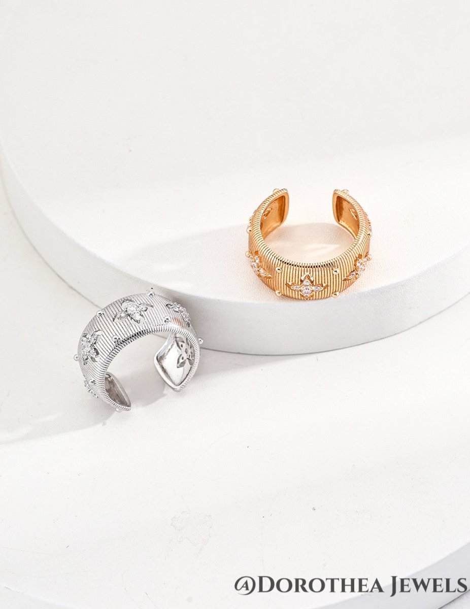 Vintage Starburst Textured Open Ring - DOROTHEA JEWELS