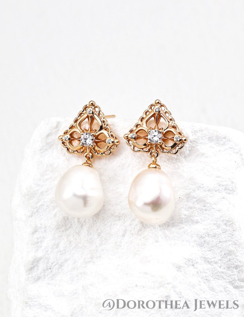 Royal Lace Baroque Pearl Drop Earrings - DOROTHEA JEWELS