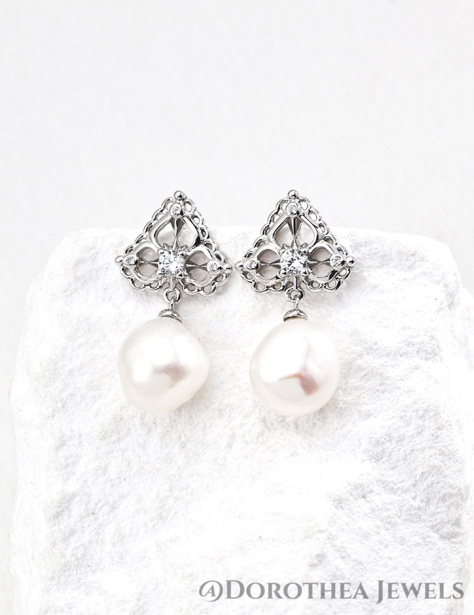 Royal Lace Baroque Pearl Drop Earrings - DOROTHEA JEWELS