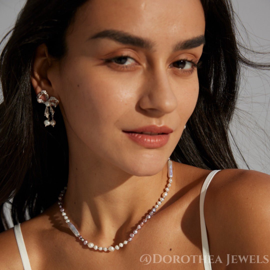 Bow Pearl Drop Earrings - DOROTHEA JEWELS