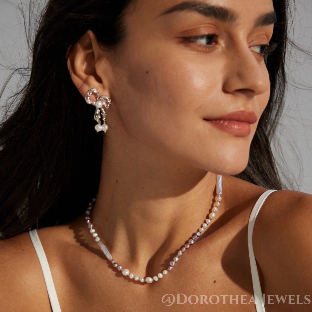 Bow Pearl Drop Earrings - DOROTHEA JEWELS