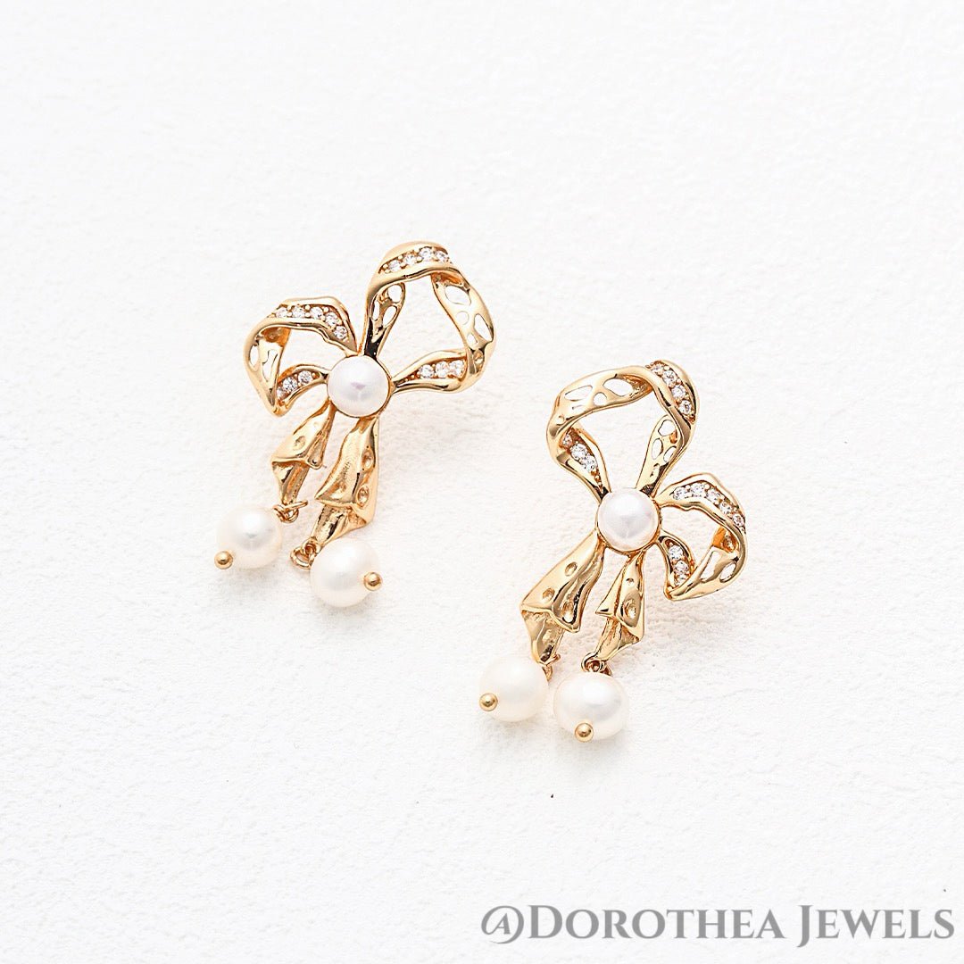 Bow Pearl Drop Earrings - DOROTHEA JEWELS