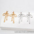 Ribbon Bow Pearl Stud Earrings - DOROTHEA JEWELS