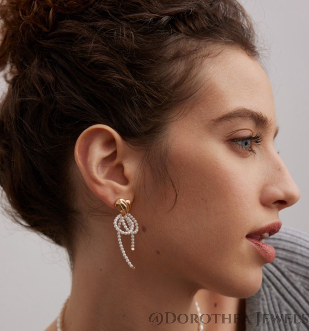 Heart & Pearl Bow Drop Earrings - DOROTHEA JEWELS