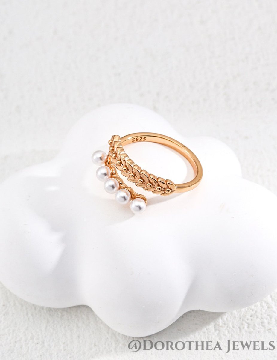 Laurel Wreath Pearl Open Ring - DOROTHEA JEWELS