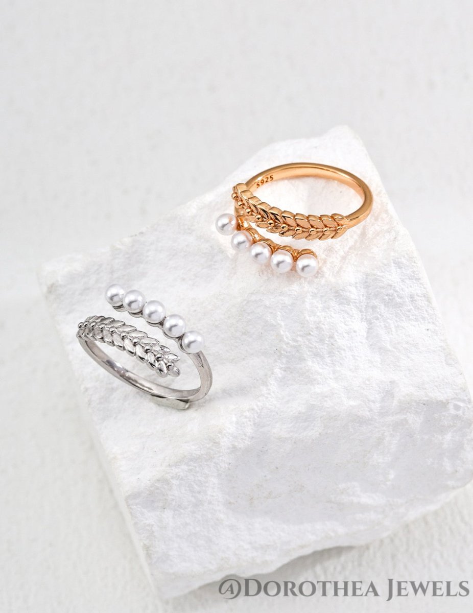 Laurel Wreath Pearl Open Ring - DOROTHEA JEWELS