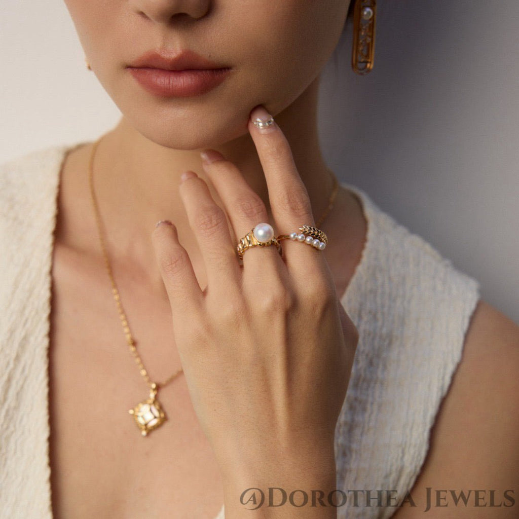 Laurel Wreath Pearl Open Ring - DOROTHEA JEWELS
