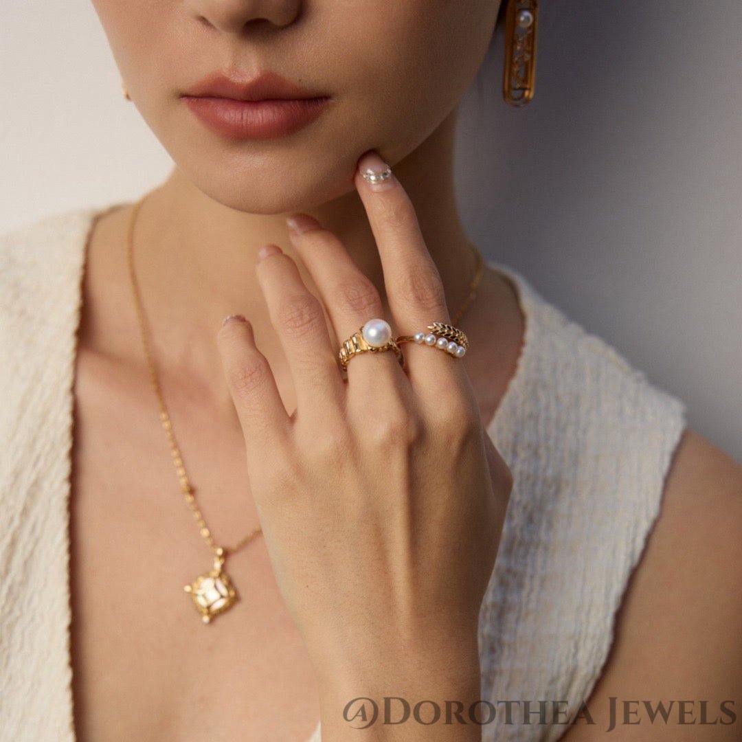 Laurel Wreath Pearl Open Ring - DOROTHEA JEWELS