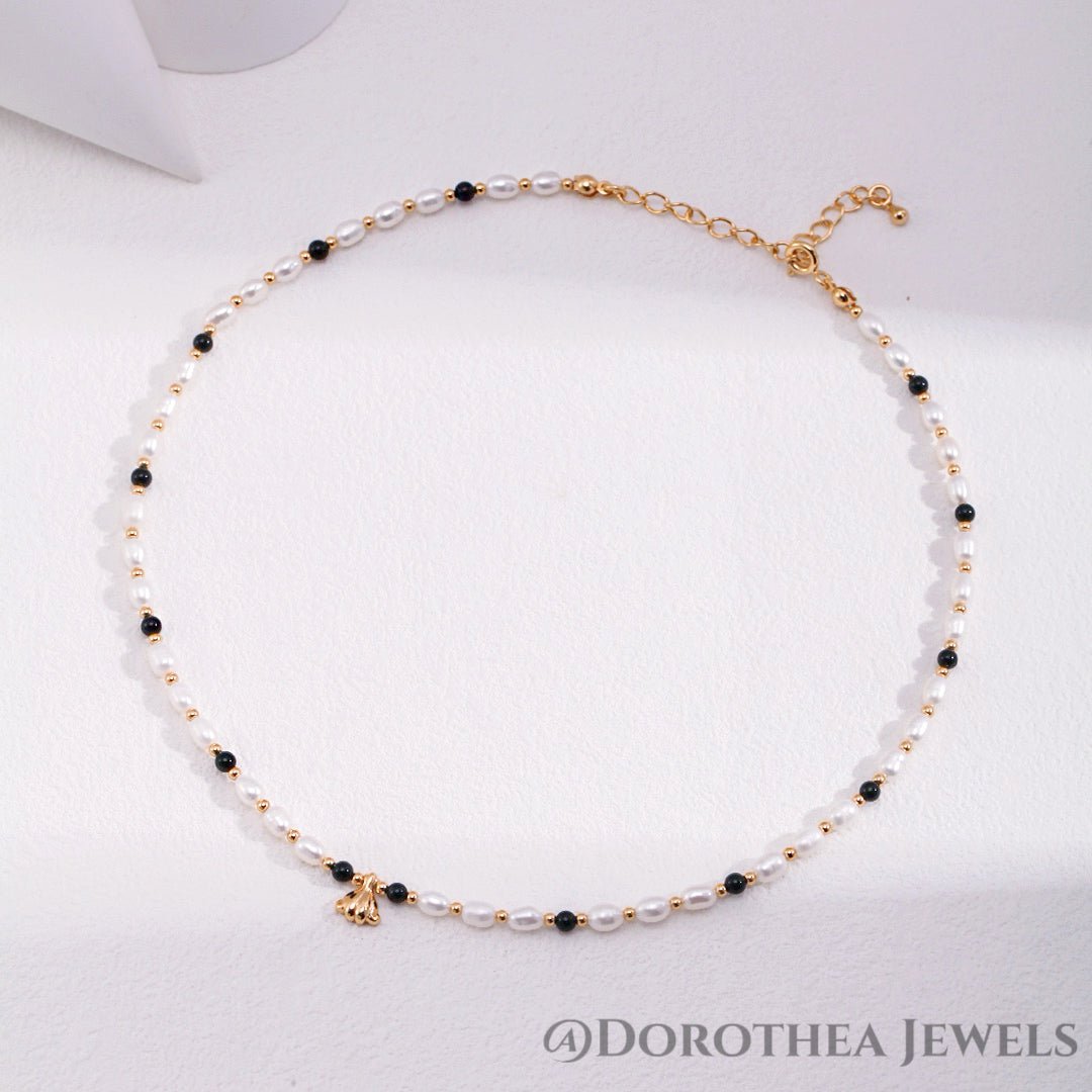 Retro Pearl Onyx Mix Beaded Necklace - DOROTHEA JEWELS