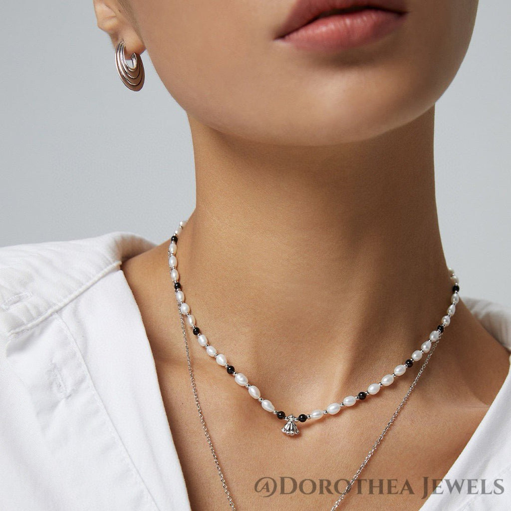 Retro Pearl Onyx Mix Beaded Necklace - DOROTHEA JEWELS