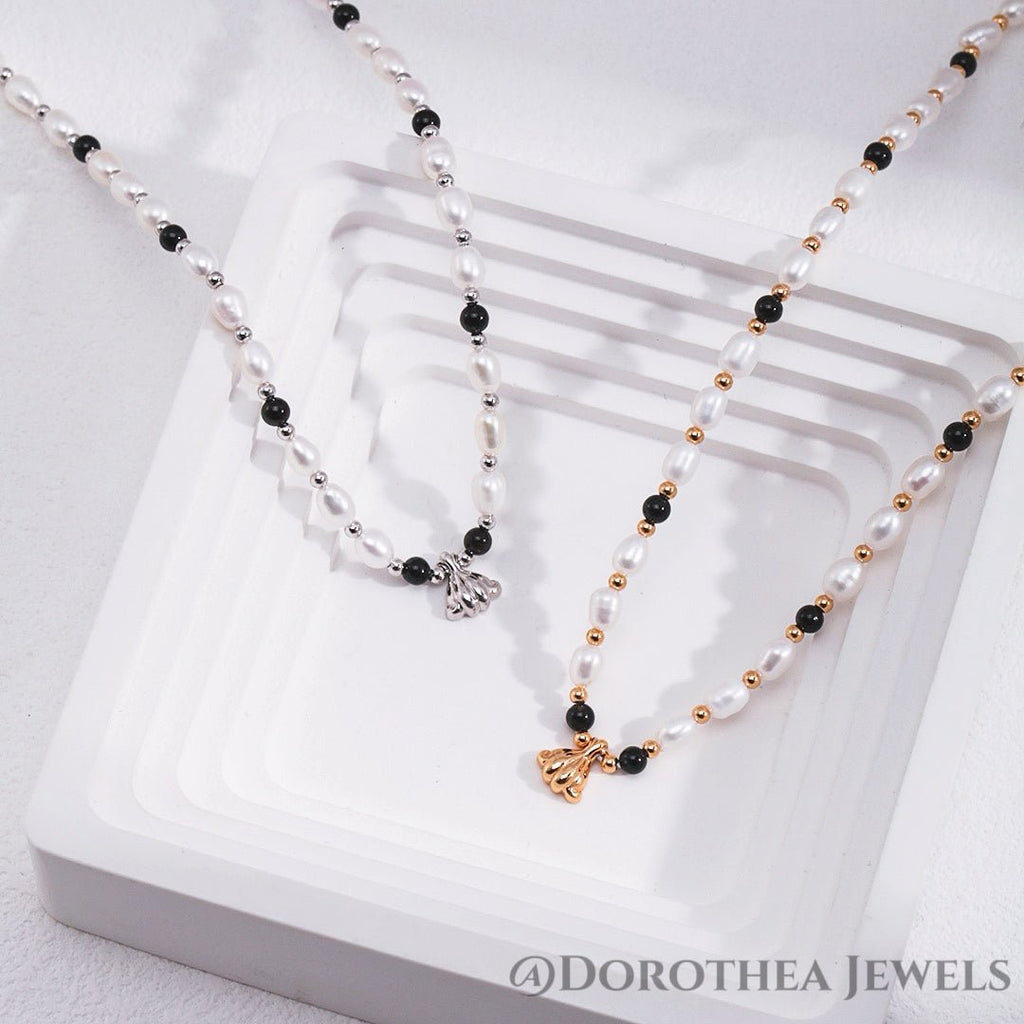 Retro Pearl Onyx Mix Beaded Necklace - DOROTHEA JEWELS