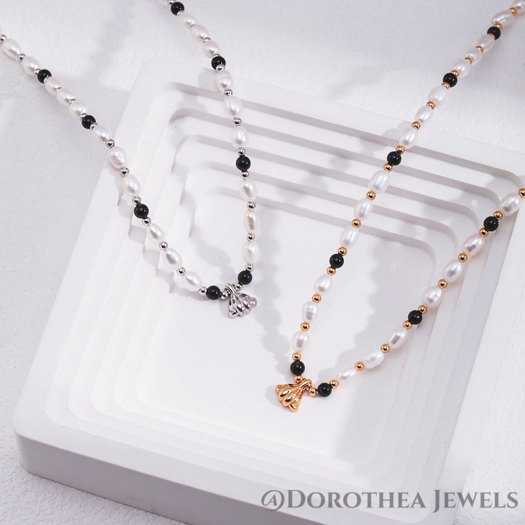 Retro Pearl Onyx Mix Beaded Necklace - DOROTHEA JEWELS